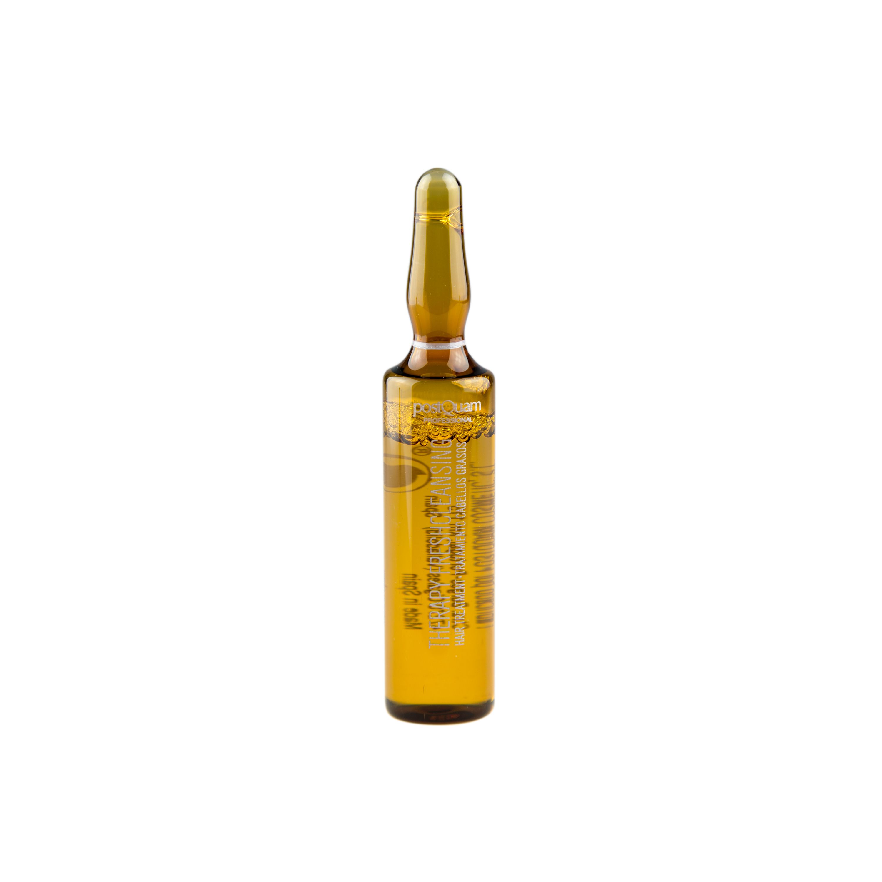 Braune Glasampulle mit gelber Flüssigkeit. Aufschrift: Therapy Fresh Cleansing.