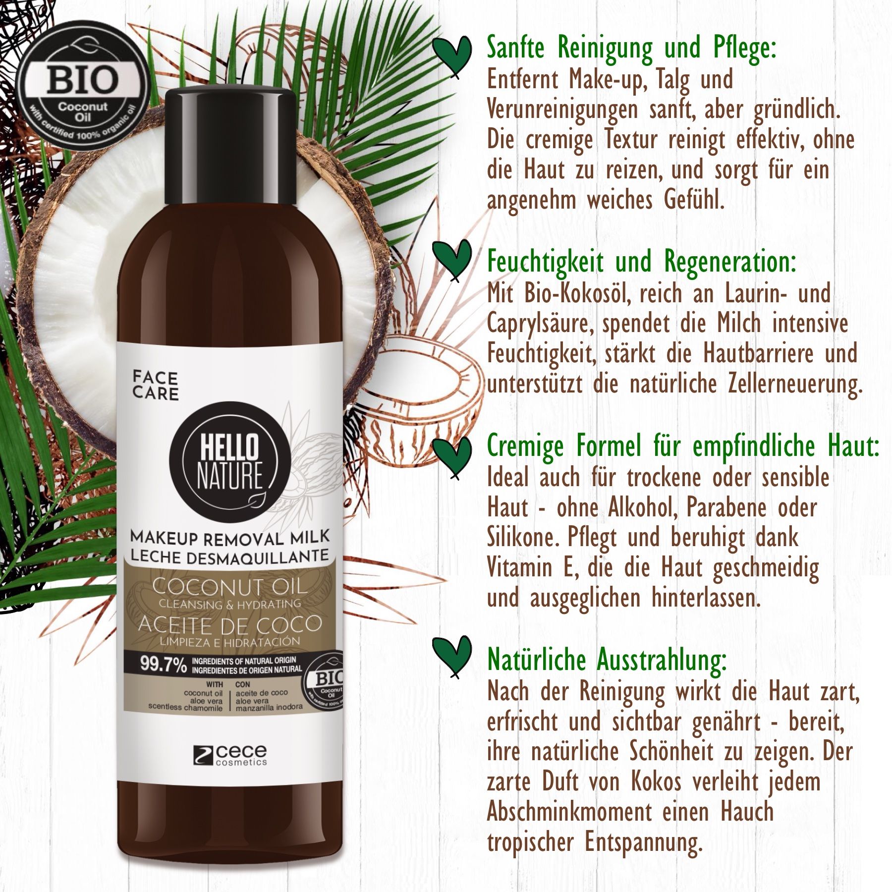 Hello Nature  Make-up-Entferner Reinigungsmilch Cocos Removal Cleansing