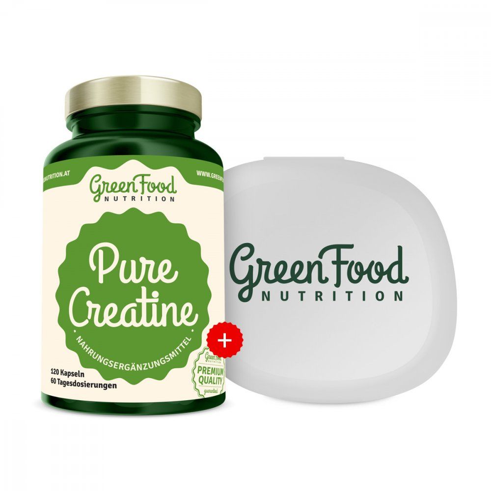 GreenFood Nutrition Pure Creatine + Gratis Kapselbehälter