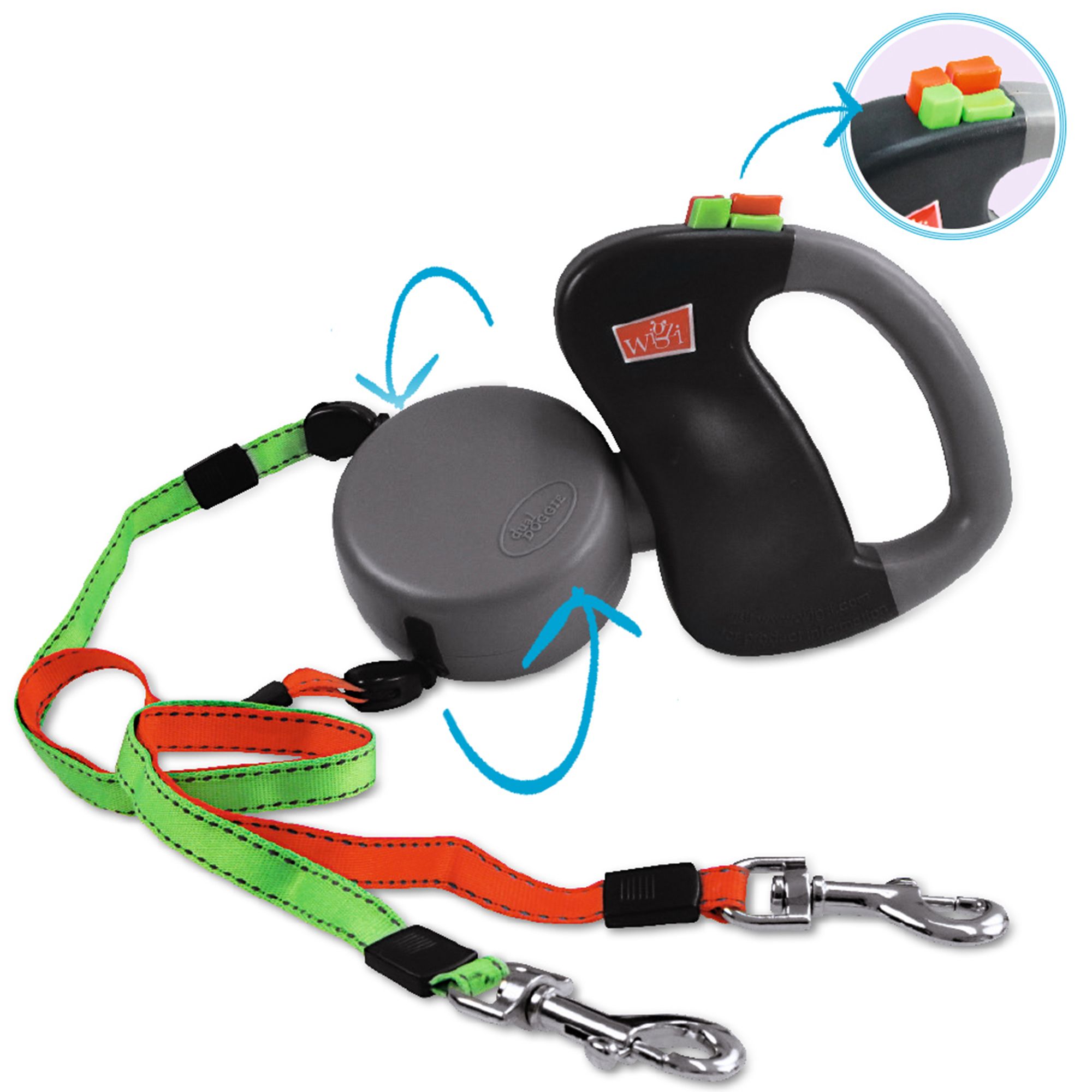Schecker Hundeleinen - Wigzi Dual Doggie - Automatik Doppelleine für 2 Hunde
