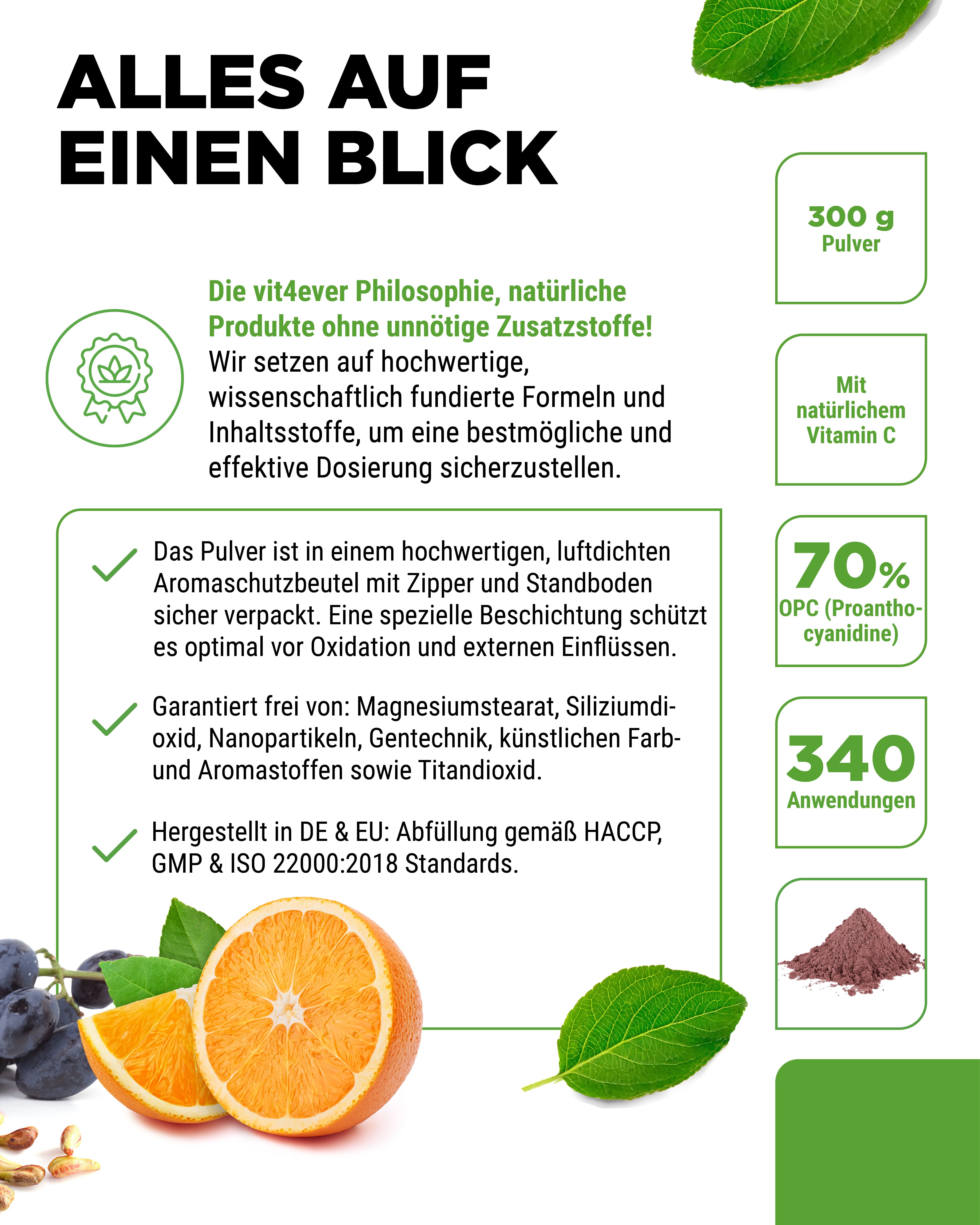 vit4ever OPC Traubenkernextrakt + Vitamin C Pulver