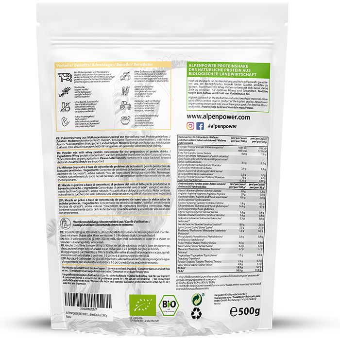 AlpenPower Bio Whey Protein- Vanille 500 g Pulver