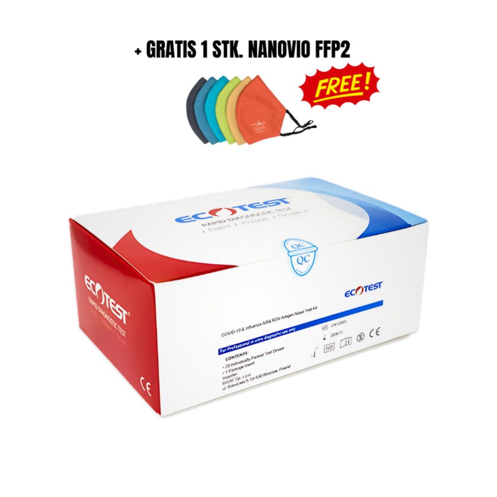 ECOTEST Pen 4in1 Schnelltest – COVID-19, Influenza A+B, RSV + Gratis Nanovio FFP2
