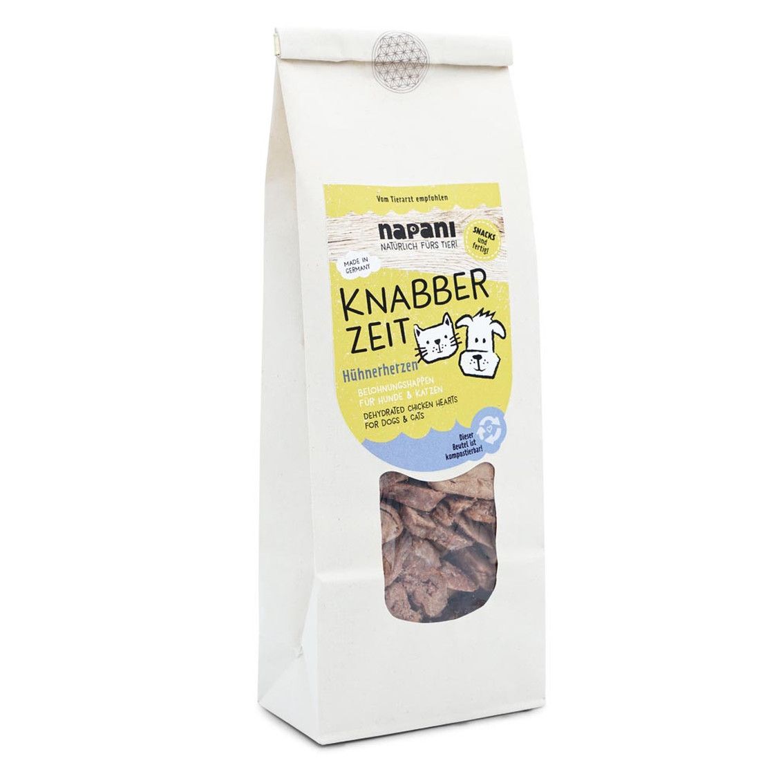 napani Knabber Zeit - Hühnerherzen gefriergetrocknet - Snack für Hunde & Katzen