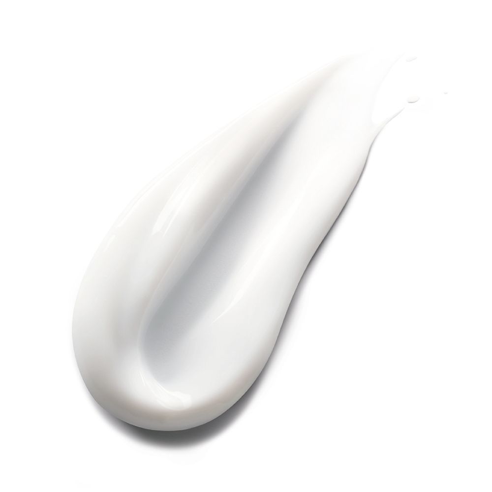 Weißes Creme-Produkt, wellenförmig auf weißem Hintergrund. Textur sichtbar.