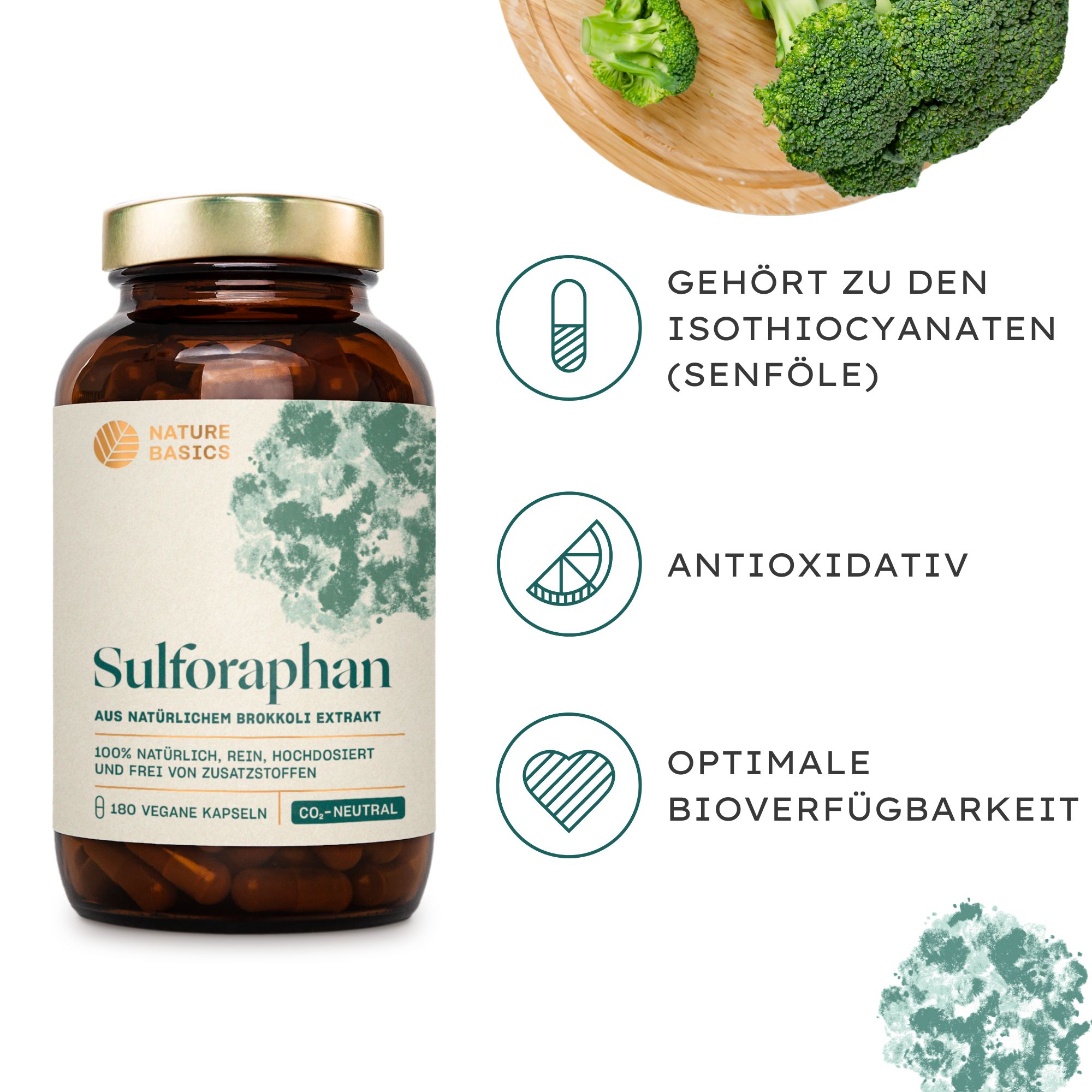 NATURE BASICS®  Sulforaphan Brokkoli Extrakt Vegan im Braunglas