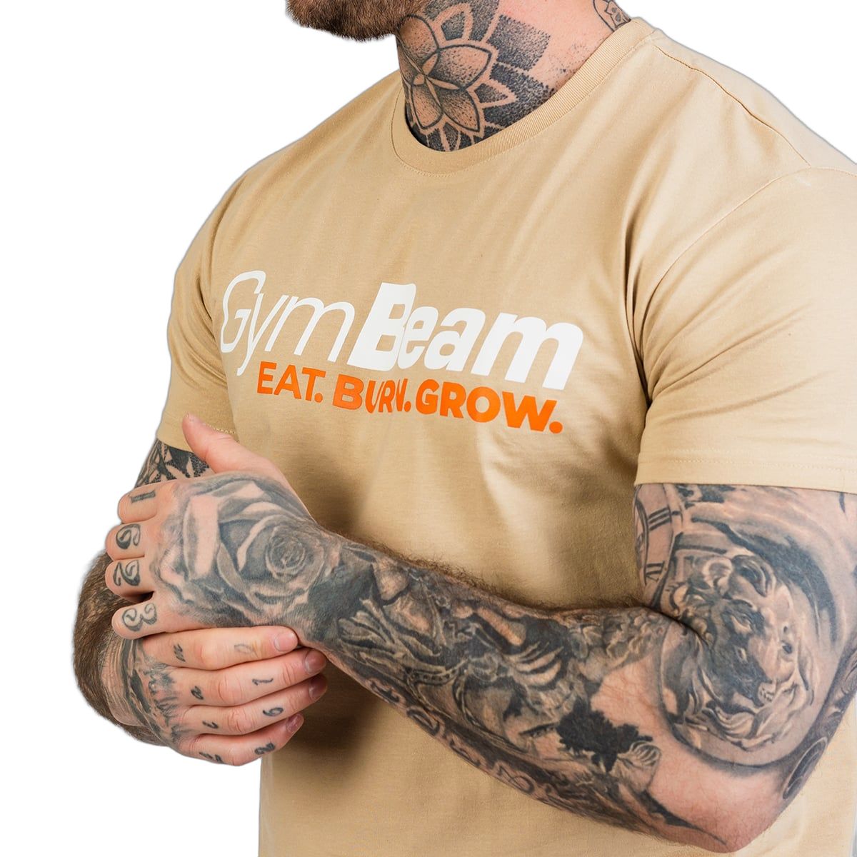 GymBeam T-Shirt Herren regular Kurzarm Grow Sand
