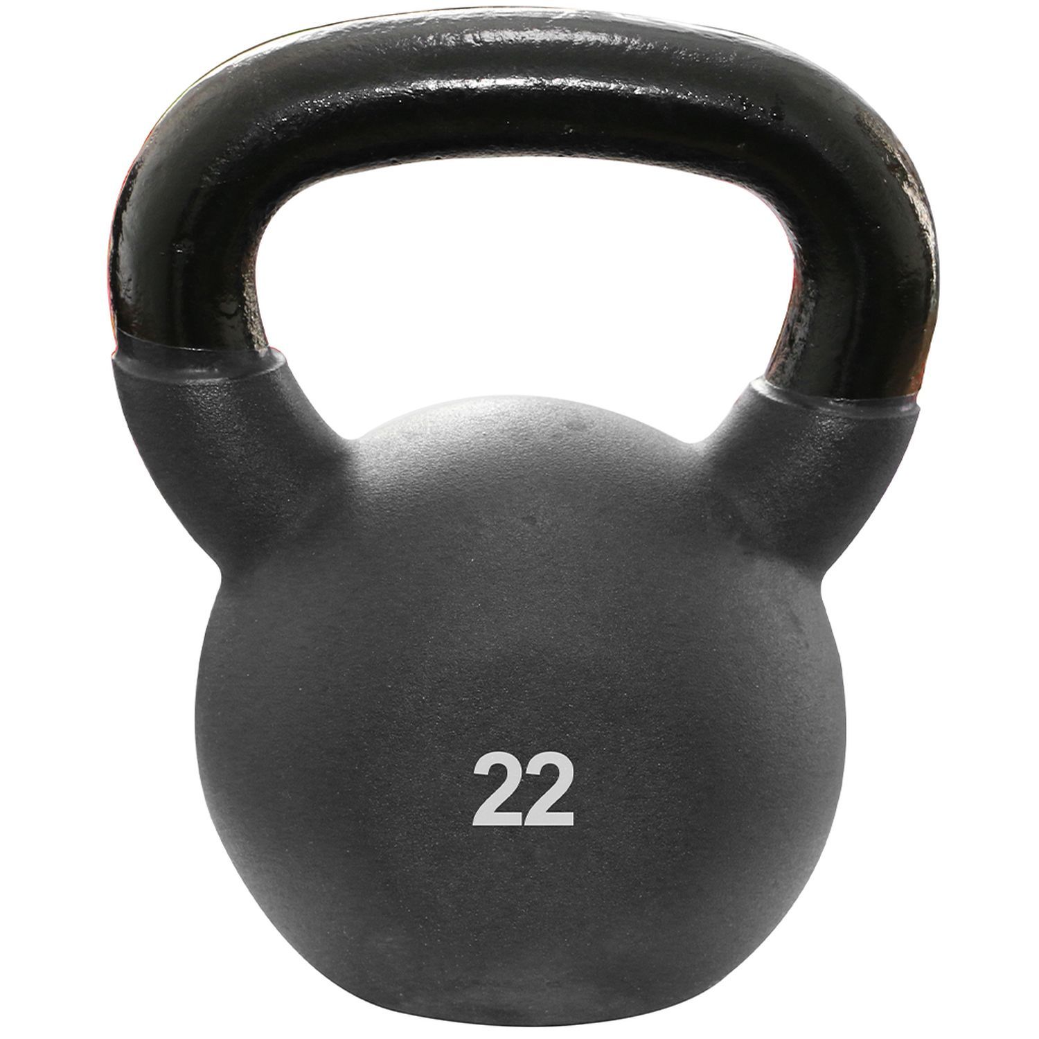 Schwarze Kettlebell mit schwarzem Griff. Gewicht 22. Kugelförmiger Körper mit Griff. Für Fitness-Training.