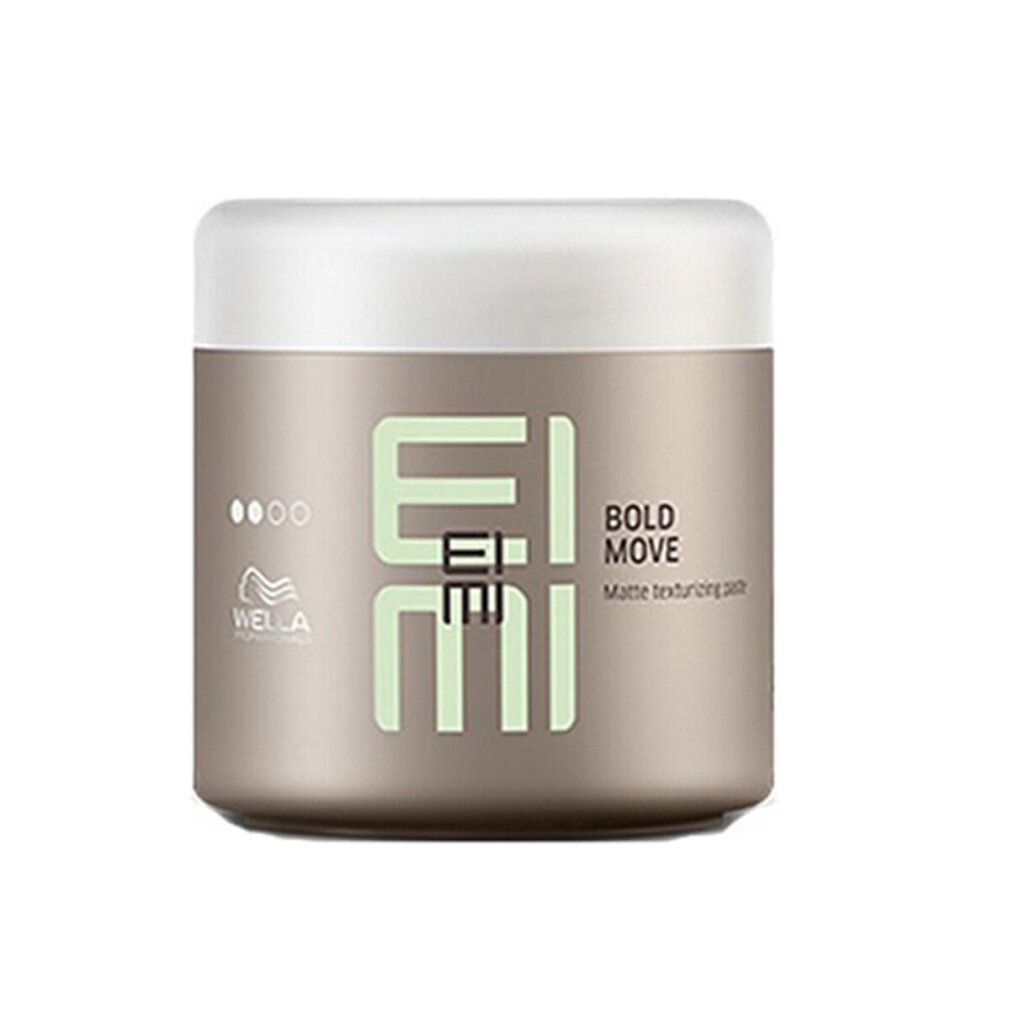 Behälter mit weißem Deckel. Aufschrift: EIMI BOLD MOVE, Matte Texturizing Paste. Marke: Wella.