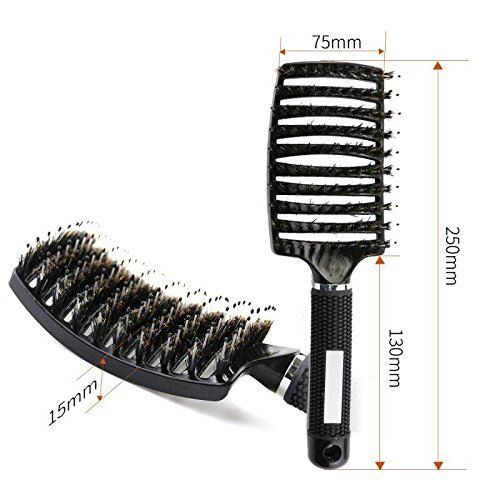Haarbürste mit Maßen: 250mm Länge, 75mm Breite, 15mm Dicke.