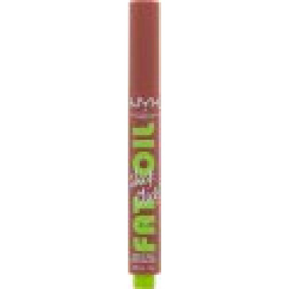 Lippenbalsam-Stift. Rötlicher Stift mit grüner Spitze. Aufschrift: FAT OIL slick click. Marke: NYX Professional Makeup.
