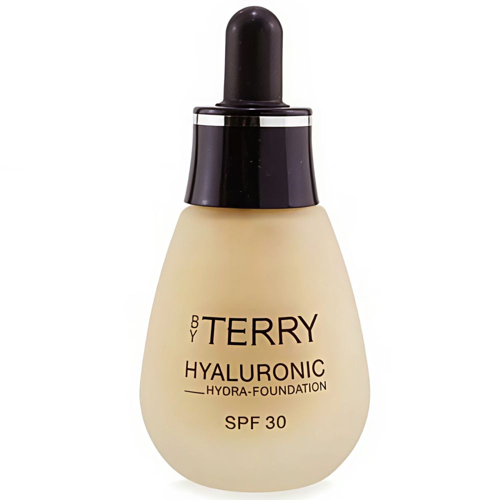 Flakon mit Foundation. Schwarzer Deckel mit Pipette. Aufschrift: By Terry, Hyaluronic Hydra-Foundation, SPF 30.