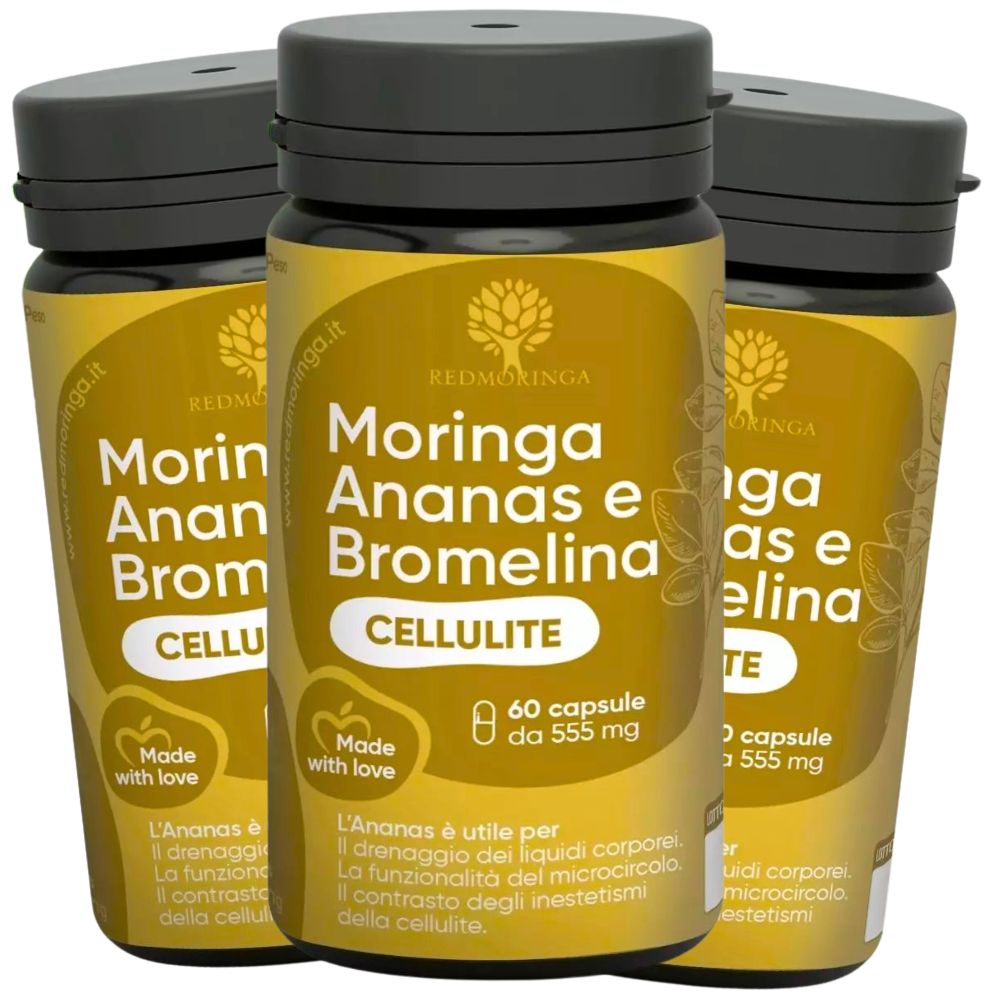 RedMoringa CELLULITE Bromelina 5000 GDU Ananas e Moringa 180 Capsule