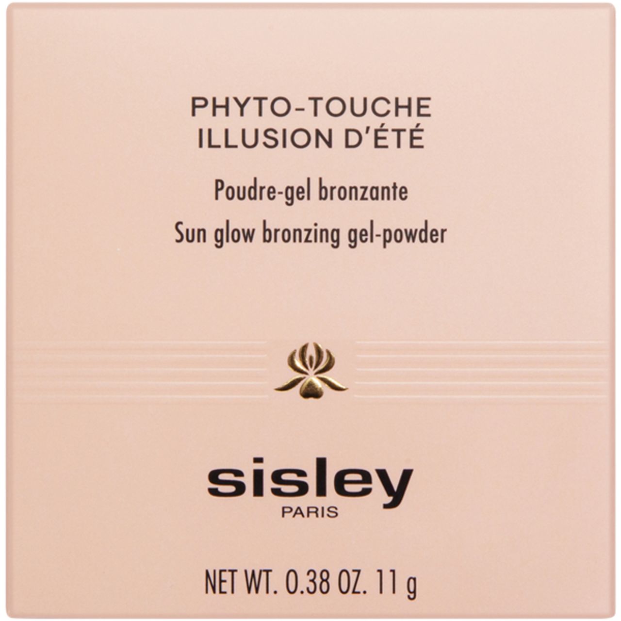Kartonverpackung für Sisley Phyto-Touche Illusion d'Été. Produktname, Beschreibung, Logo und Nettogewicht.