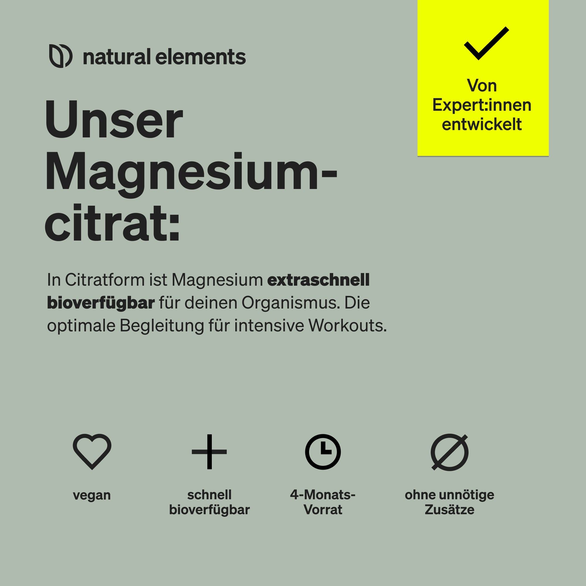 natural elements Premium Magnesiumcitrat – 365 Kapseln – 2320mg davon 360mg Magnesium/Tagesdosis