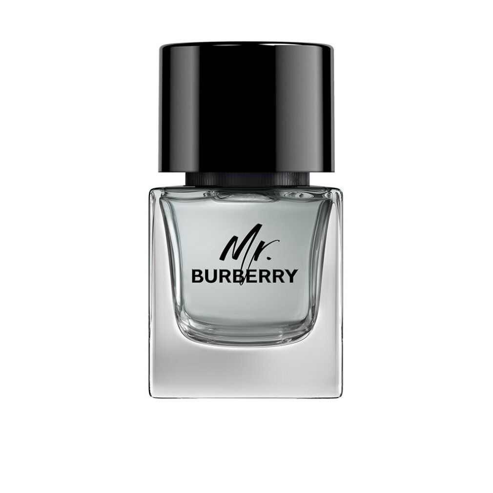 Flakon mit schwarzem Deckel. Aufdruck "Mr. Burberry". Quadratische Form.
