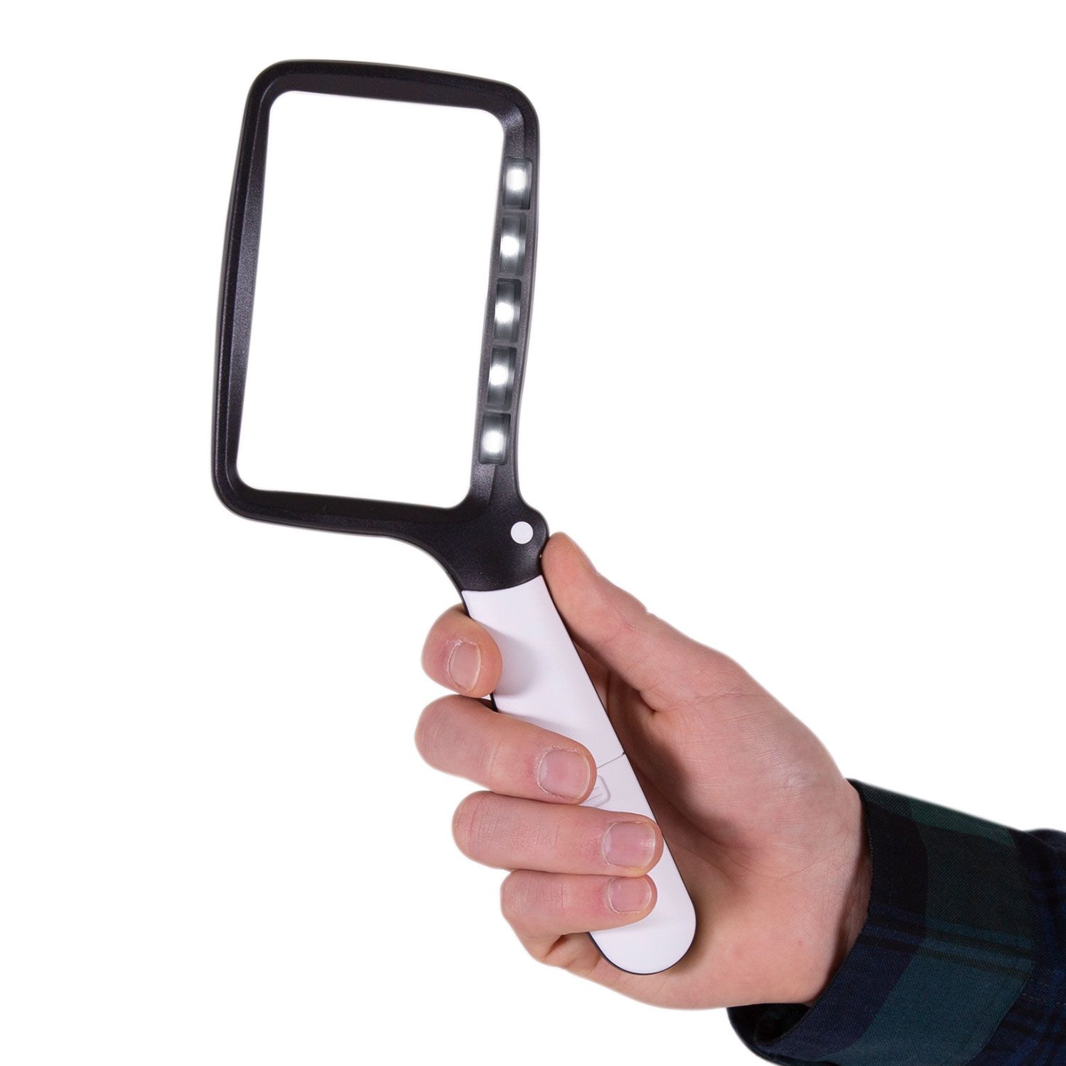 aktivshop Hand- und Leselupe mit Licht, 5 ultrahelle LEDs, 3-Fach Vergrößerung, 2 Dimmstufen