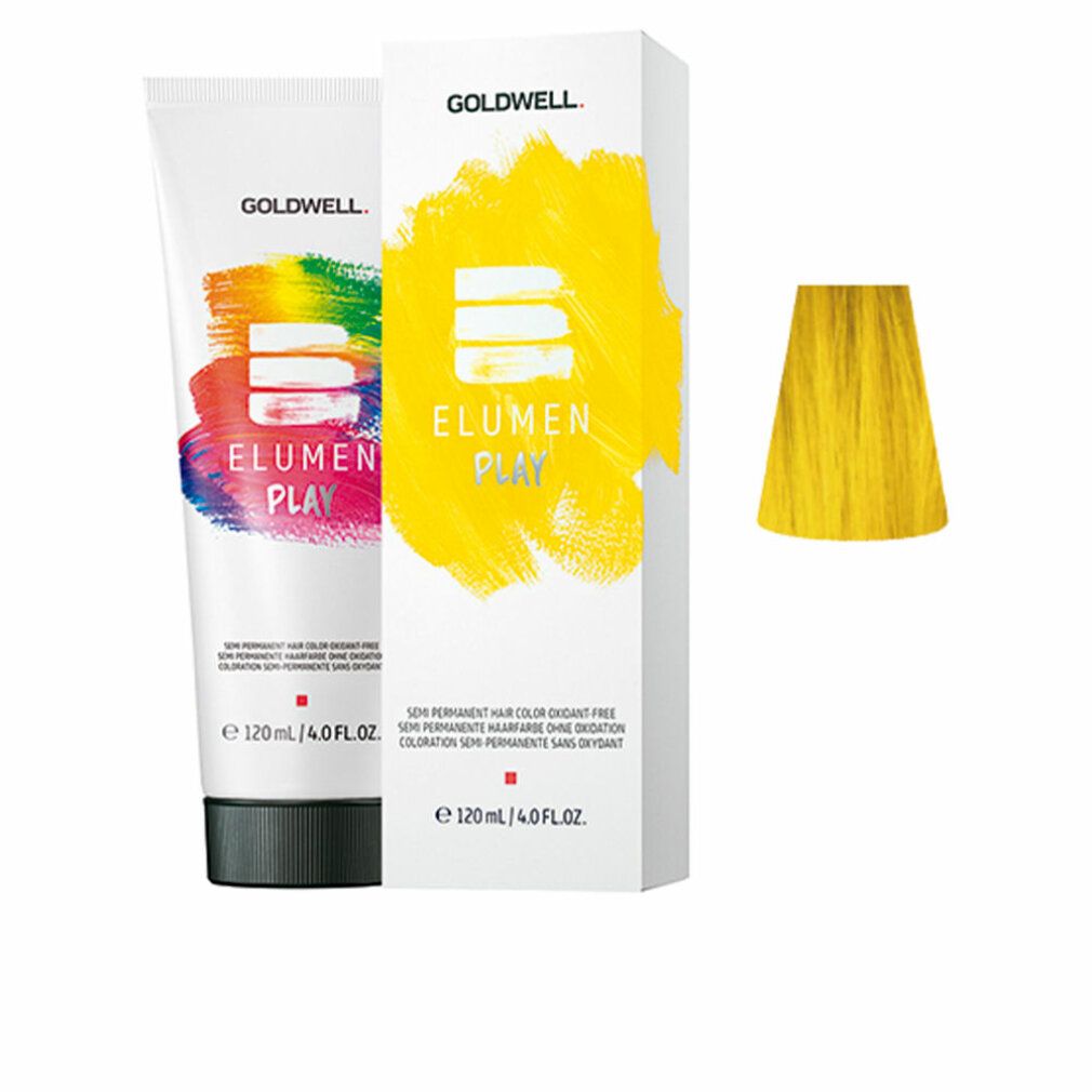 ELUMEN PLAY Haarfarbe, Tube und Verpackung. Gelb, semipermanent, oxidationsmittelfrei. Mit Farbmuster.