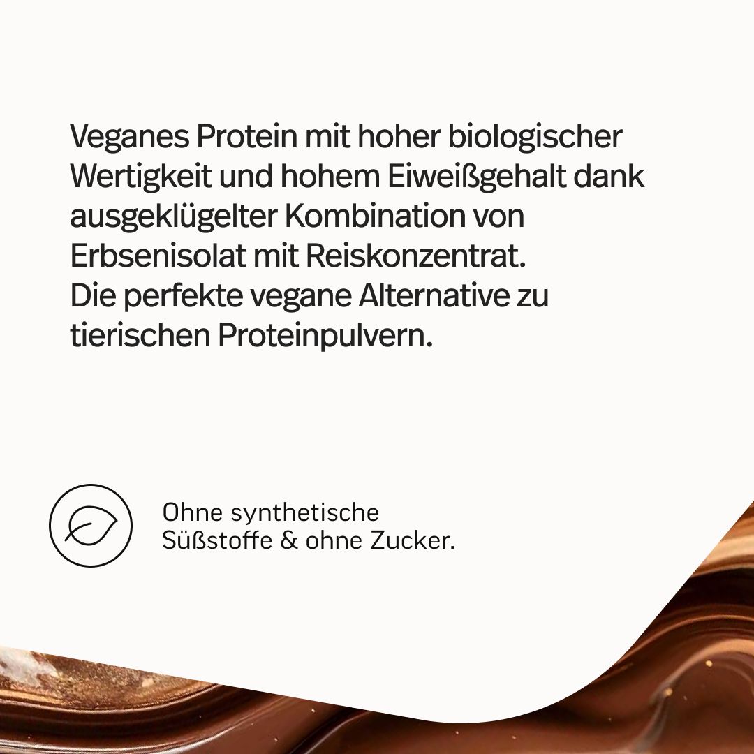 Veganes Protein mit hoher biologischer Wertigkeit. Ohne synthetische Süßstoffe & ohne Zucker.