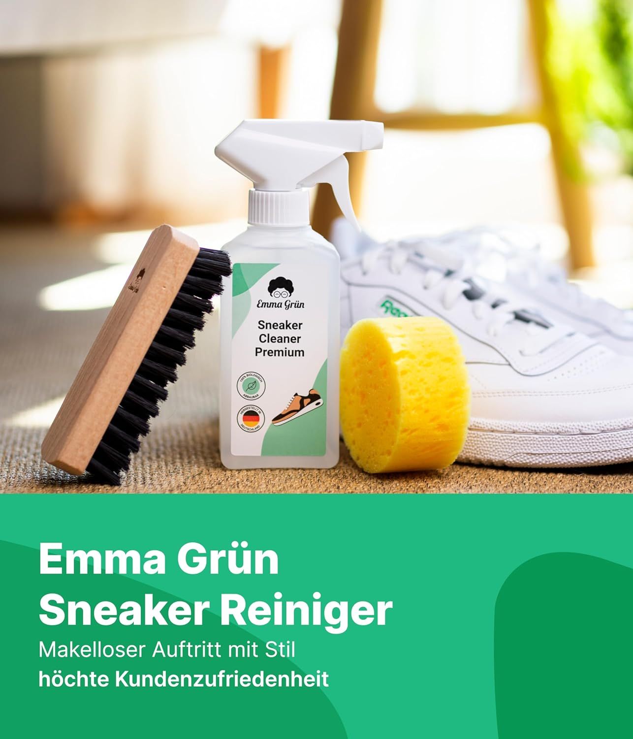 Emma Grün® Sneaker Cleaner Reinigungsset inkl. wiederverwendbarem Schwamm & Schuhbürste