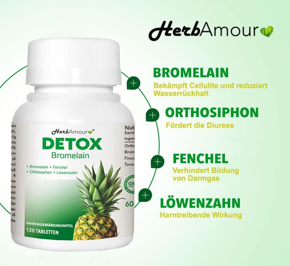 DETOX BROMELAIN  Stark Und Effektiv Entwässernd Und Harntreibend  120 Hochdosierten Tabletten