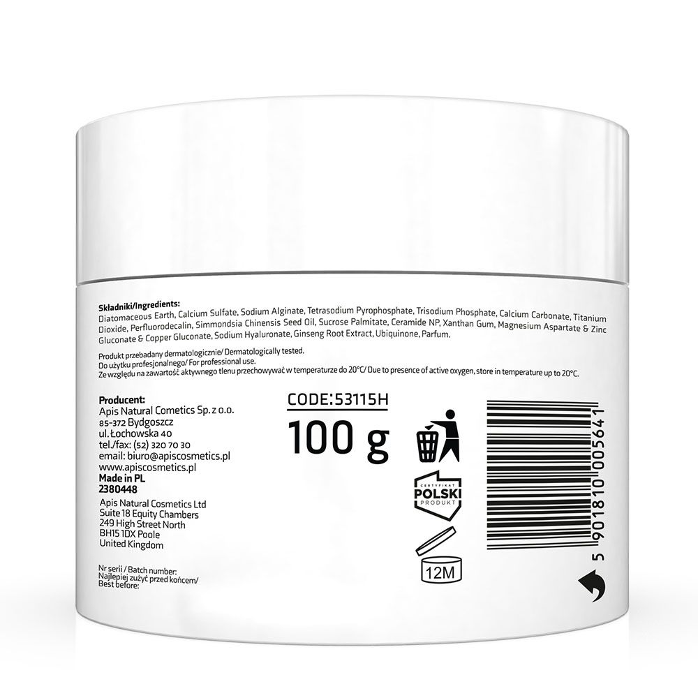 Rückseite eines weißen Tiegels mit Inhaltsstoffen, Code, Gewicht 100 g, Recycling-Symbol, Haltbarkeit und Barcode.
