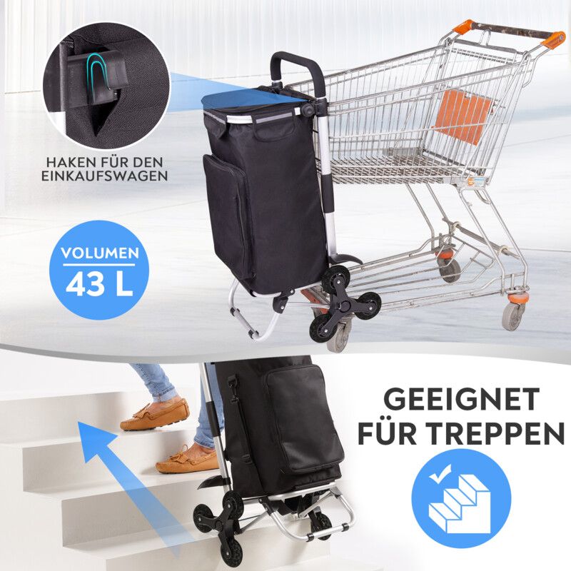 maxVitalis Einkaufstrolley Treppensteiger mit Kühlfach, Einkaufsroller klappbar, Shopping Trolley