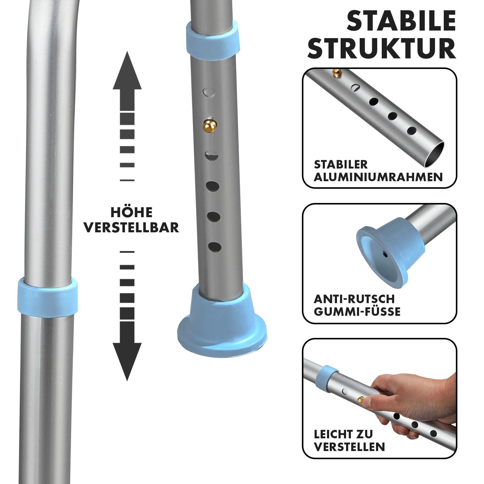 KARAT Duschhocker Pedro - Höhenverstellbar, rutschfest, rostfrei - Bis 136 kg - 360° drehbar