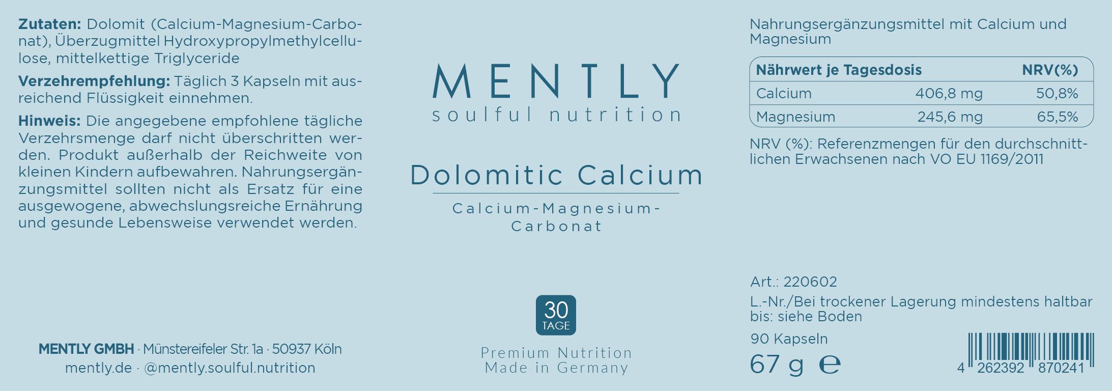 Mently Dolomitic Calcium mit Magnesium 90 St Kapseln