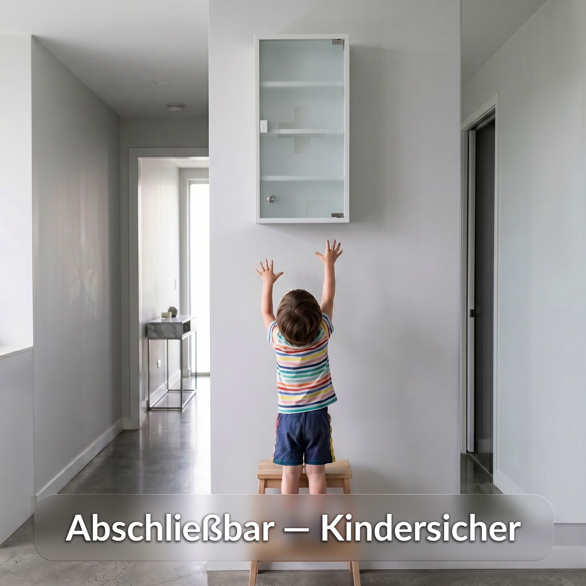KARAT Medizinschrank Allen - Abschließbarer Arzneischrank mit Glastür Weiß 60 x 30 cm 4 Fächer