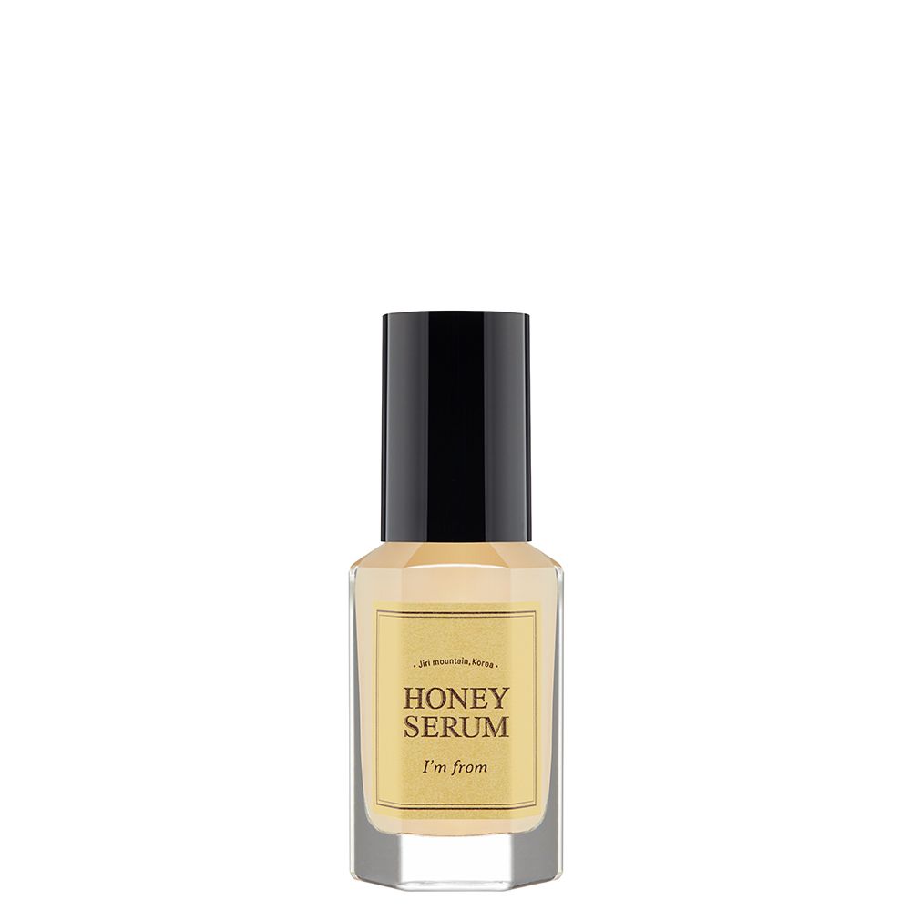 Serumflasche, Honey Serum, I'm from. Schwarzer Deckel, gelbes Etikett.
