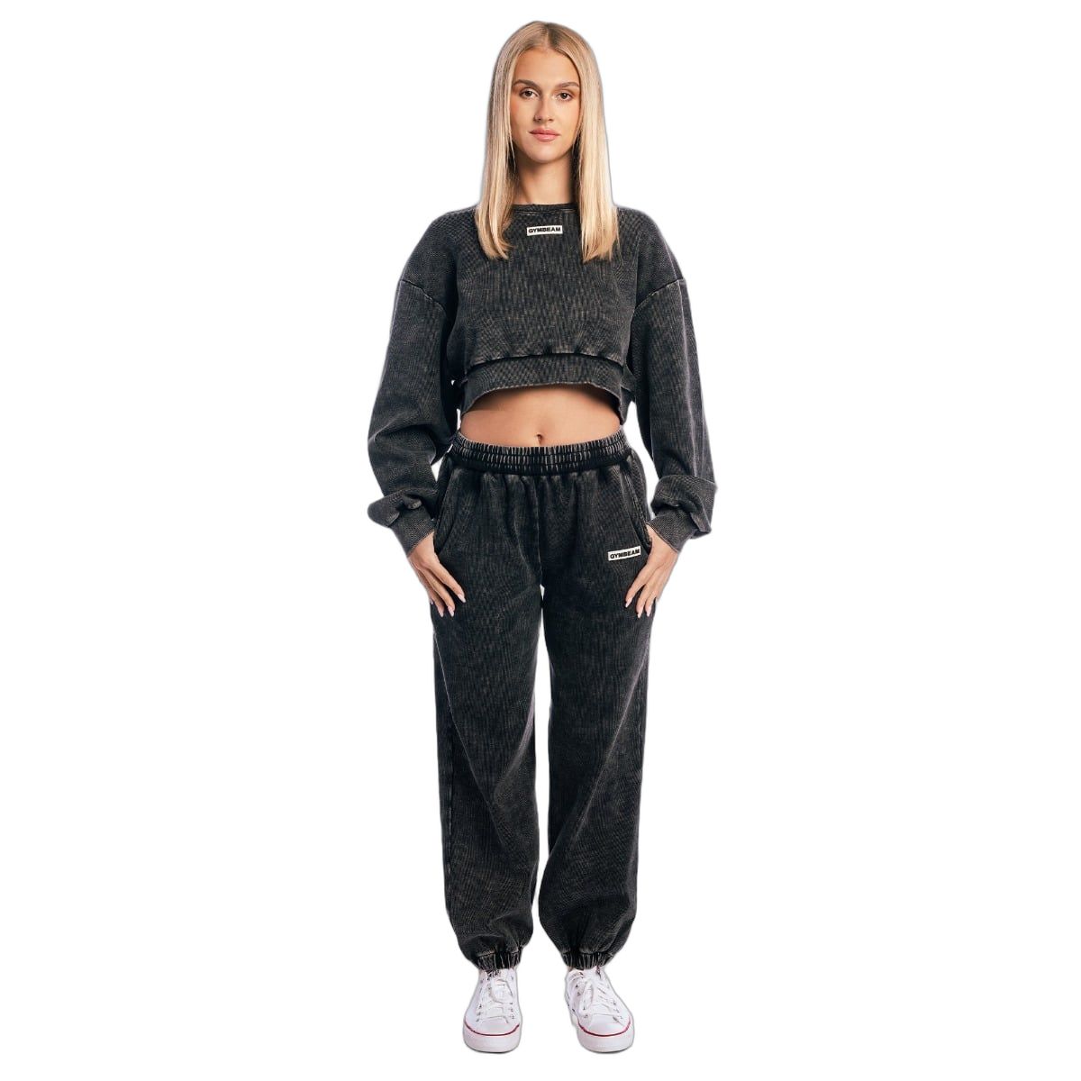 GymBeam Jogginghose Damen oversized mit hoher Taille Washed Black