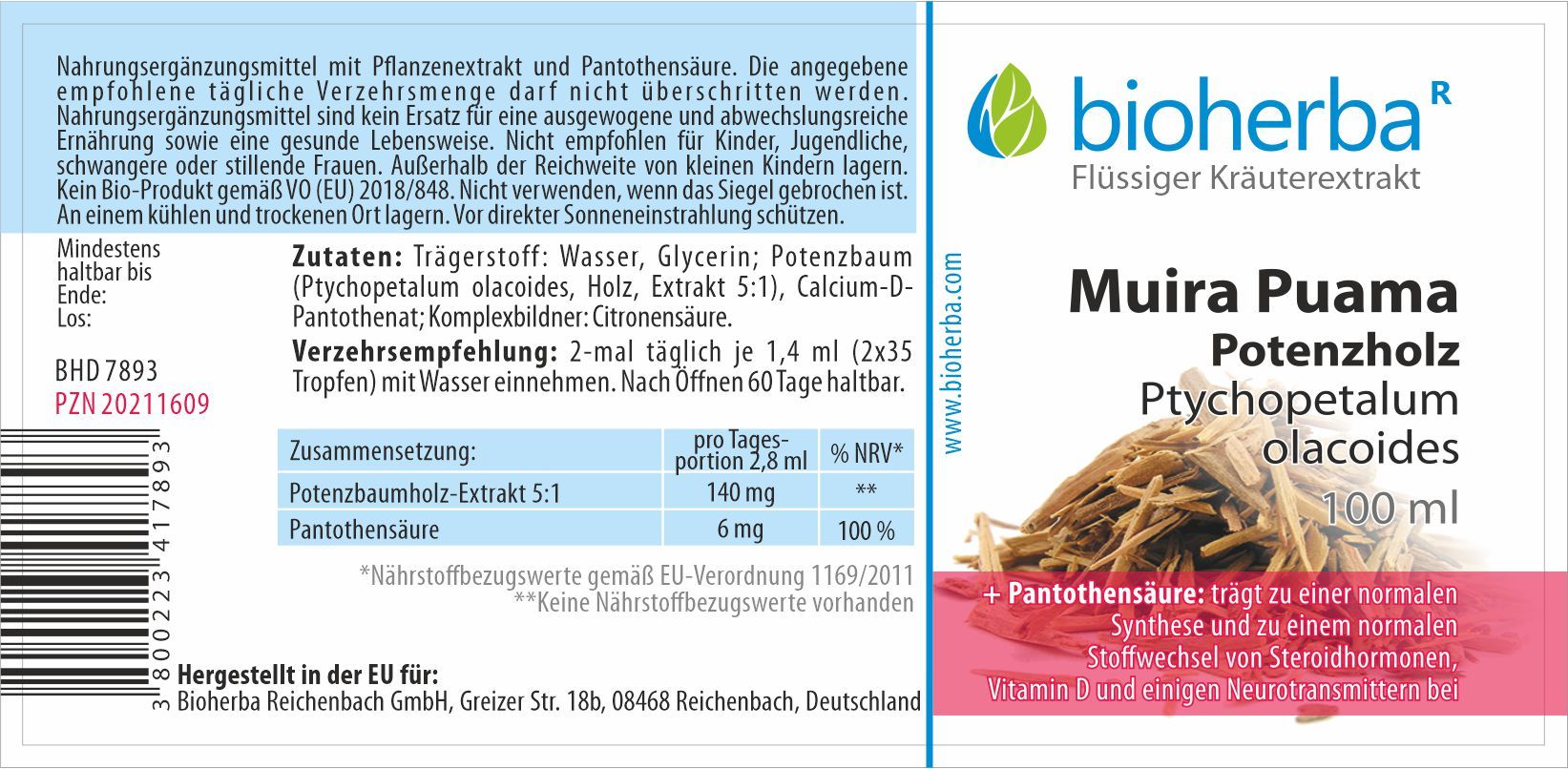 Bioherba Muira Puama  Potenzholz Ptychopetalum olacoides Tropfen Tinktur