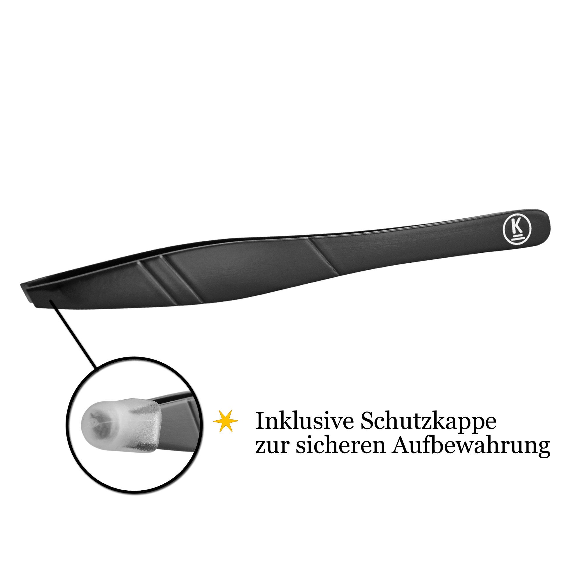 K-Pro Pinzette zum Augenbrauen zupfen Schräg Profi Edelstahl  (Schwarz)