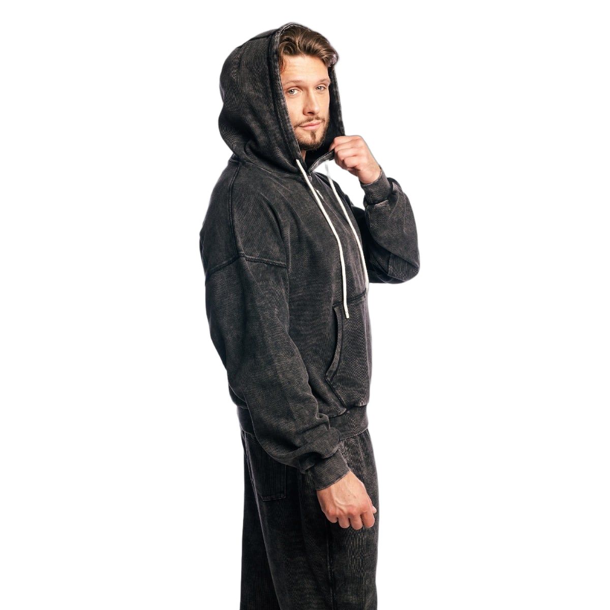 GymBeam Hoodie Herren Oversized mit Kapuze in Washed Black
