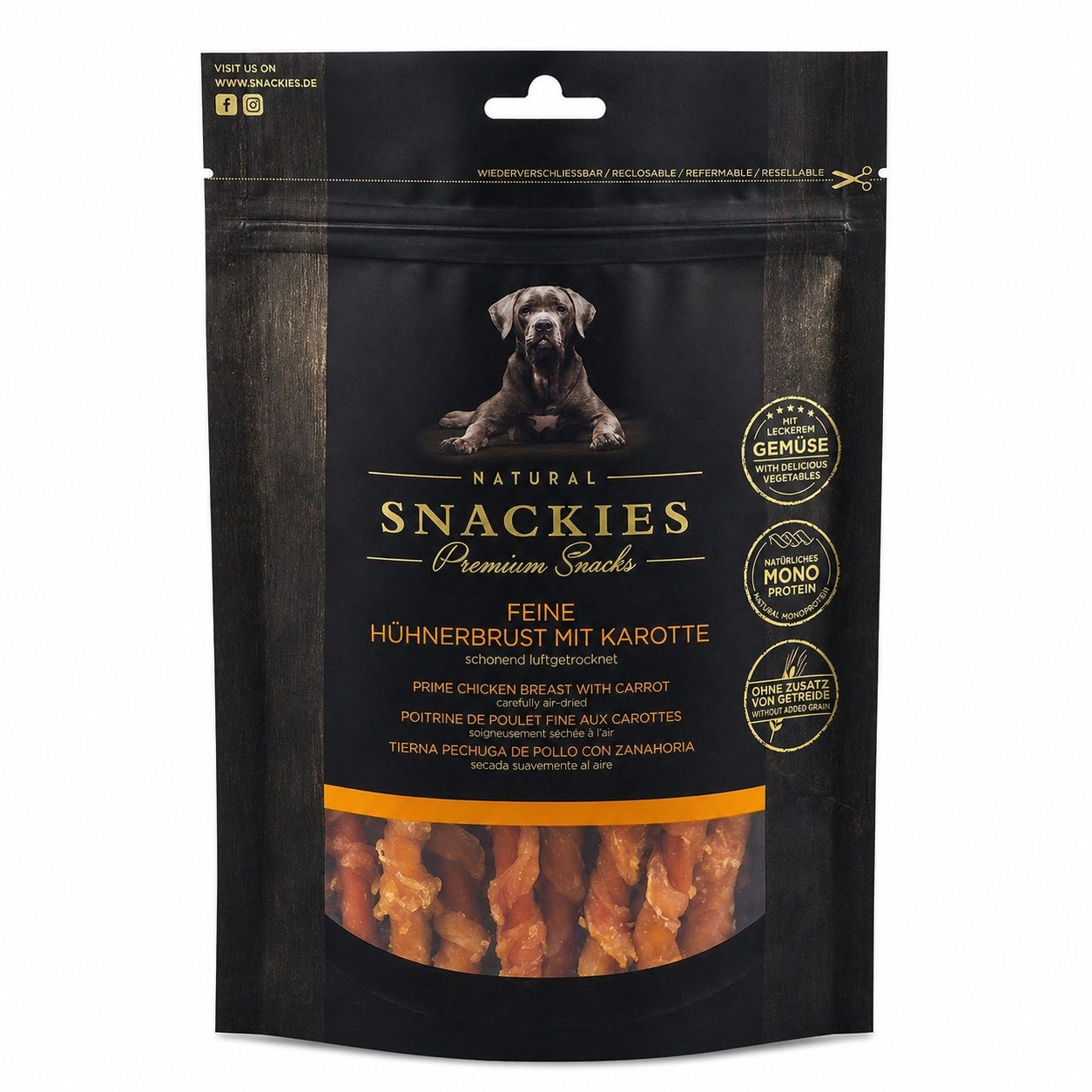 Snackies Feine Hühnerbrust mit Karotte - Single-Protein Snack für Hunde 400 g Futter