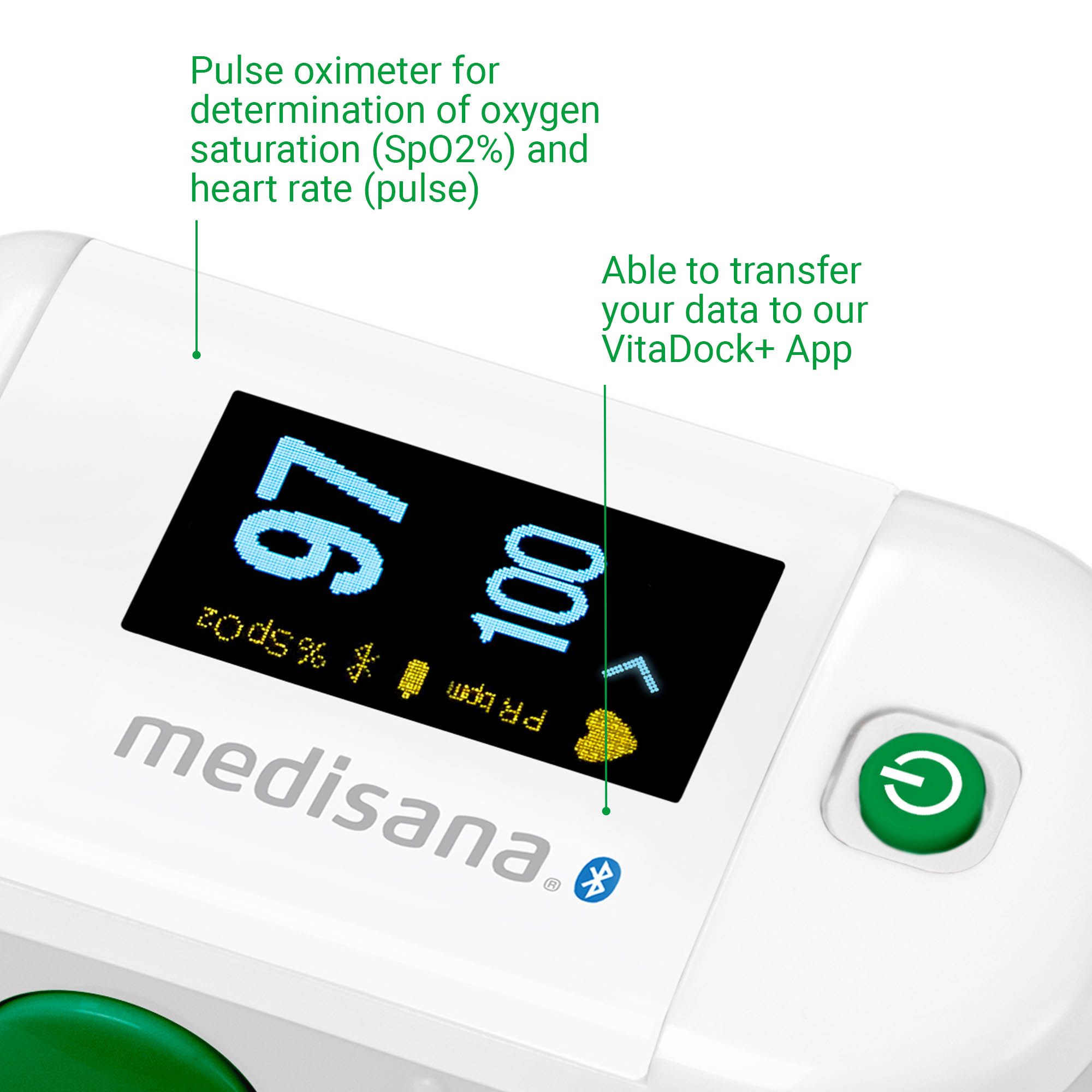 medisana PM 100 connect Pulsoximeter mit One-Touch Bedienung mit VitaDock+ App und Bluetooth