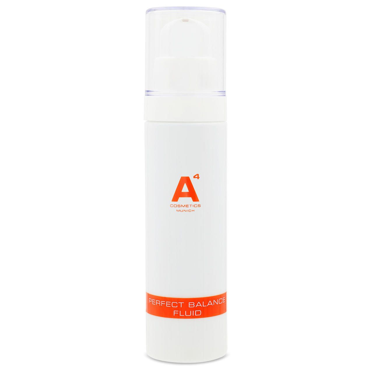 Weiße Flasche mit rotem Logo und Schriftzug. Produktbezeichnung: Perfect Balance Fluid. Orangefarbener Streifen mit Produktnamen.