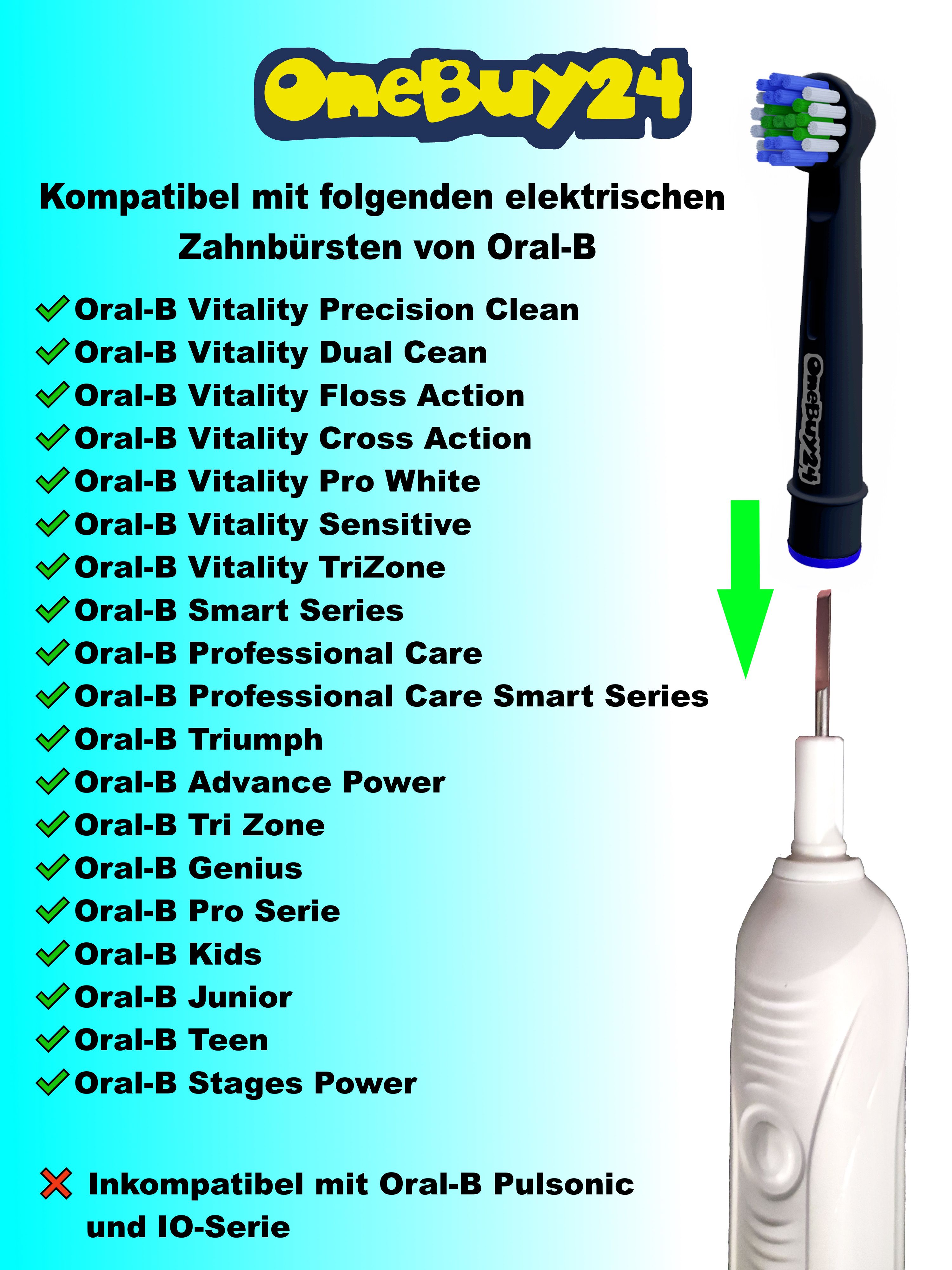 OneBuy24 - Aufsteckbürsten schwarz kompatibel mit vielen Oral-B elektrischen Zahnbürsten