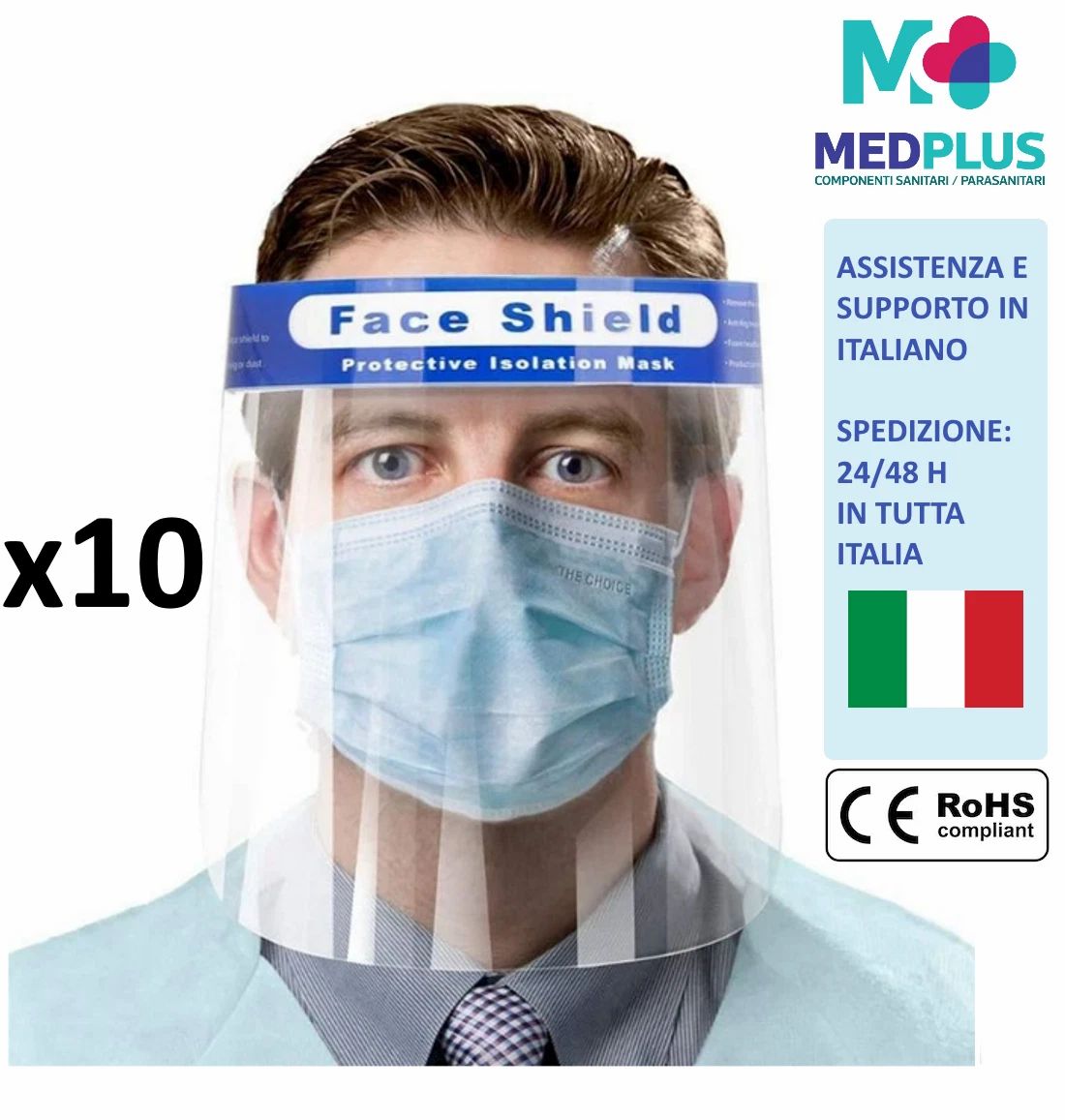 Visiere Protettive Schermo Di Sicurezza Parafiato Trasparente Scudo Cert. Ce