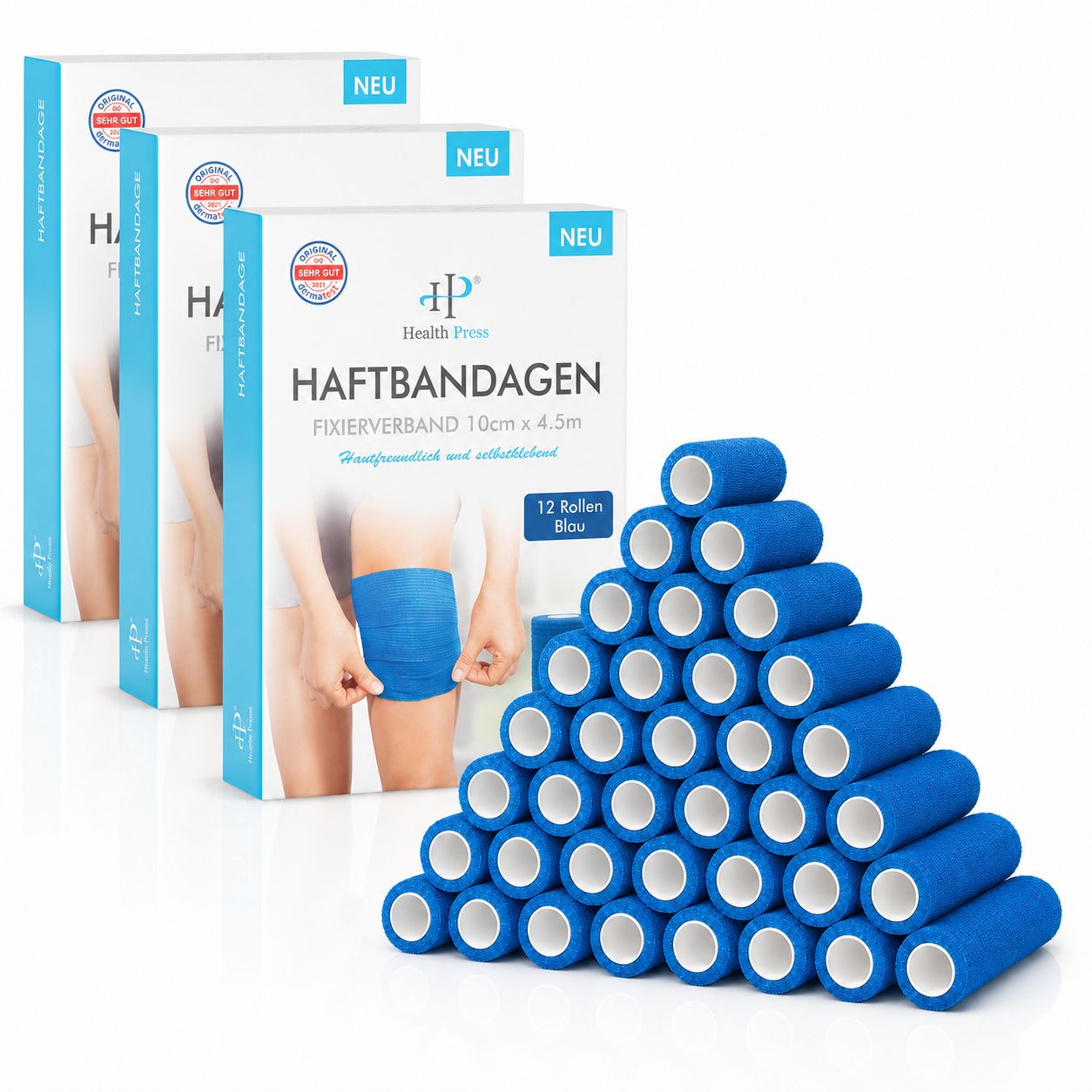 Health Press Haftbandage – Selbstklebender Verband 10cm x 4,5m 36 St Binden