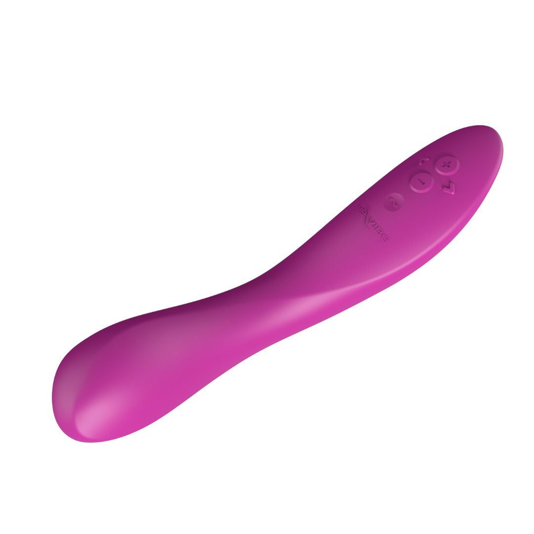 Vibrator in Pink. Ergonomische Form mit Bedienknöpfen. Glatte Oberfläche.