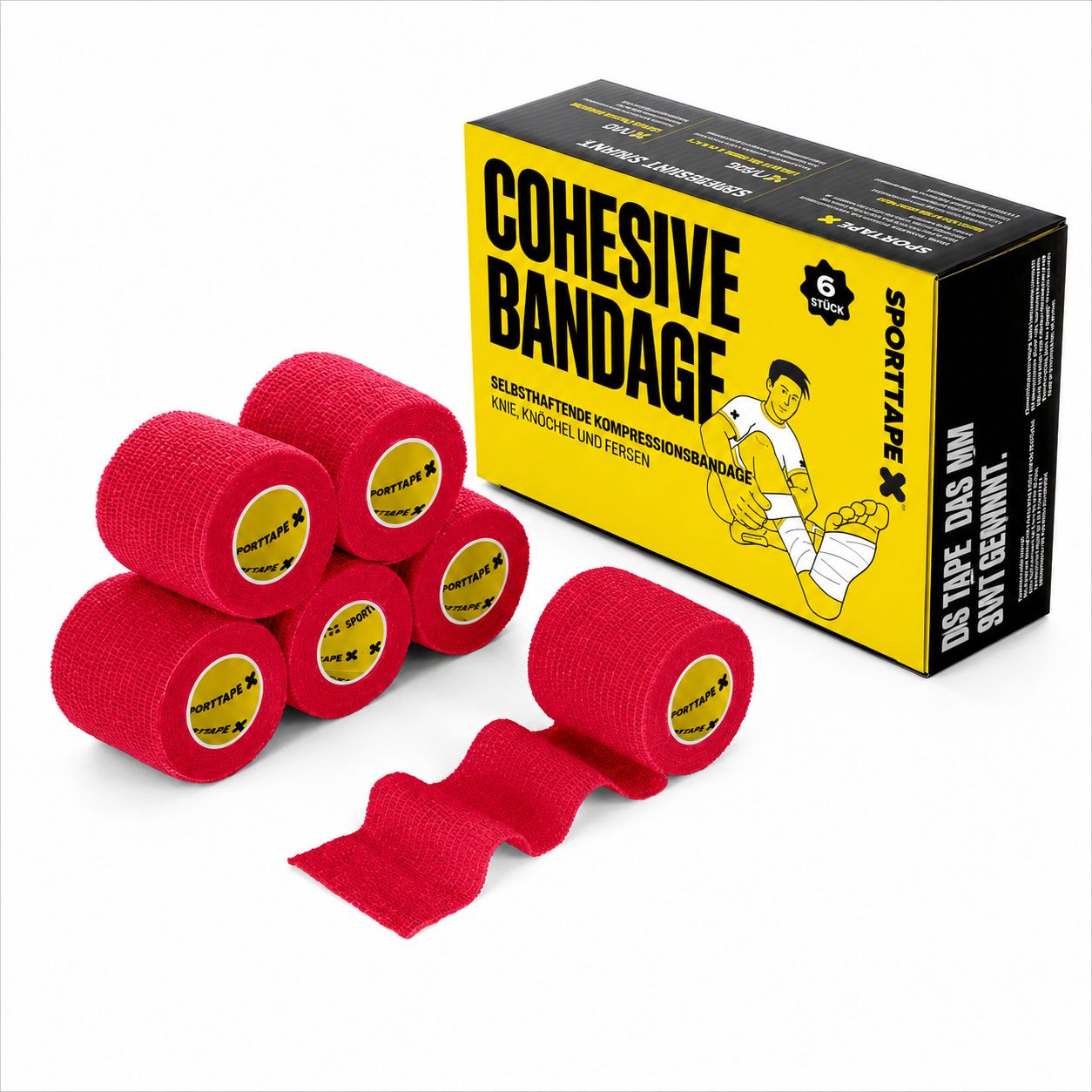 SPORTTAPE Bendaggio Autoadesivo - 5 cm x 4,5 m Rosso