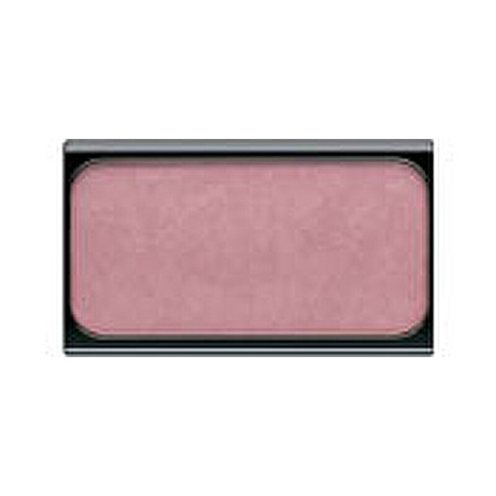 Rechteckiger Blusher in einem schwarzen Behälter. Rosa Farbton. Glatte Oberfläche.