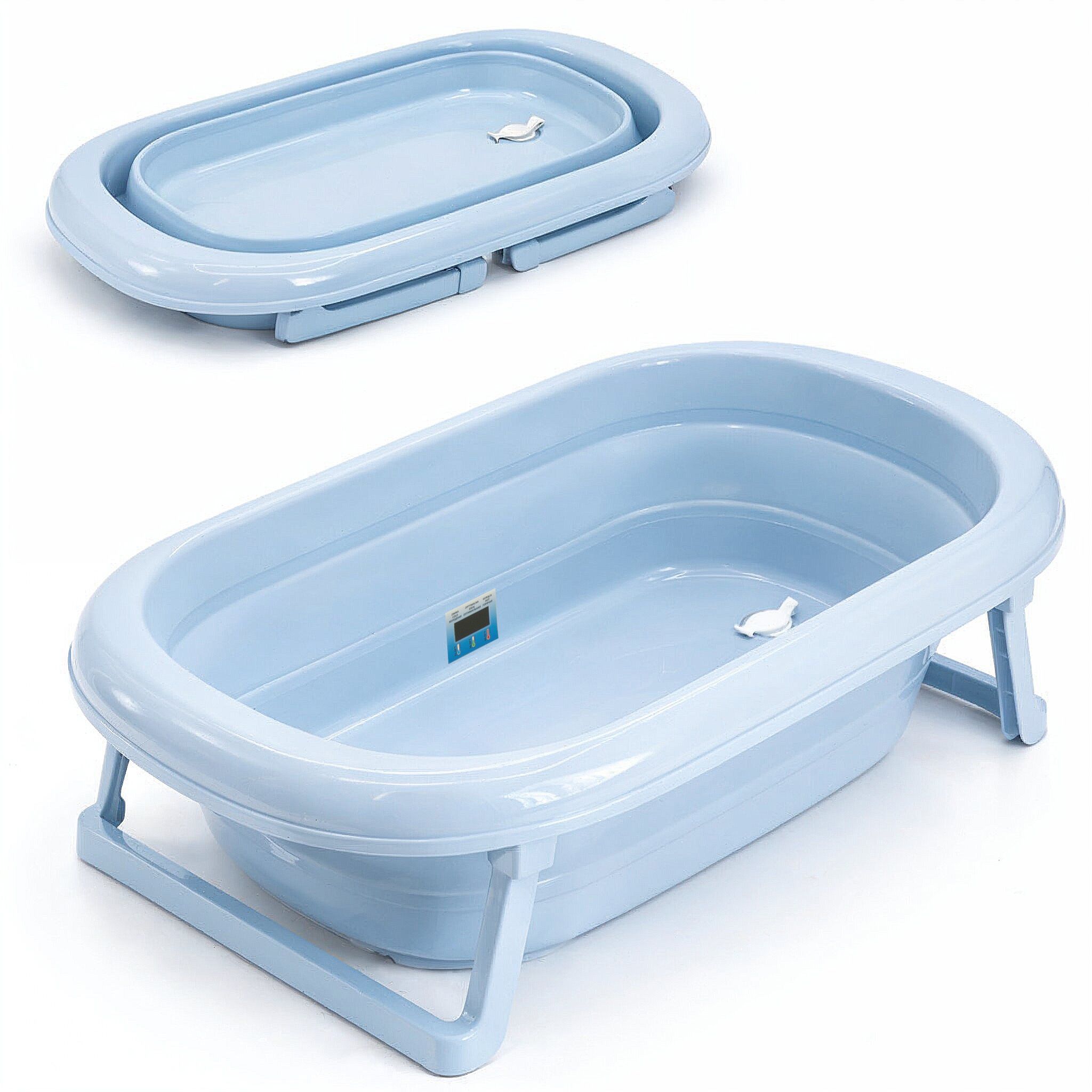 Faltbare Babybadewanne - Klappbare Baby Wanne mit integriertem Thermometer und Abfluss