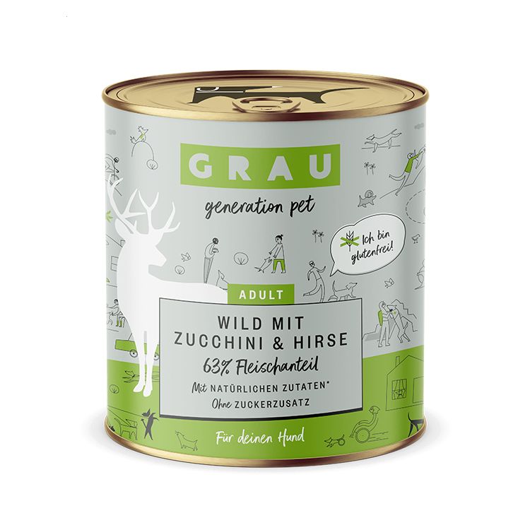 Grau Hund Wild mit Zucchini & Hirse 6x800 g Futter