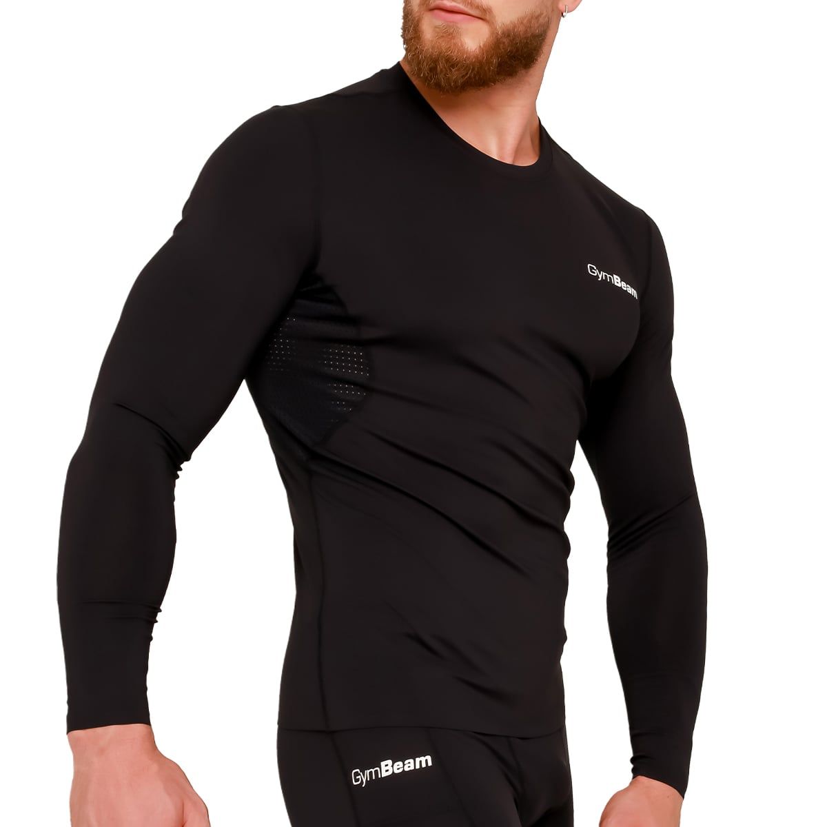 GymBeam T-Shirt Herren Slim Langarm Black High Kompression