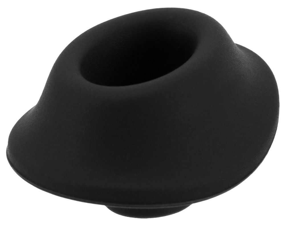 Schwarzer Aufsatz. Runde Form mit konkavem Zentrum. Aus weichem Material.