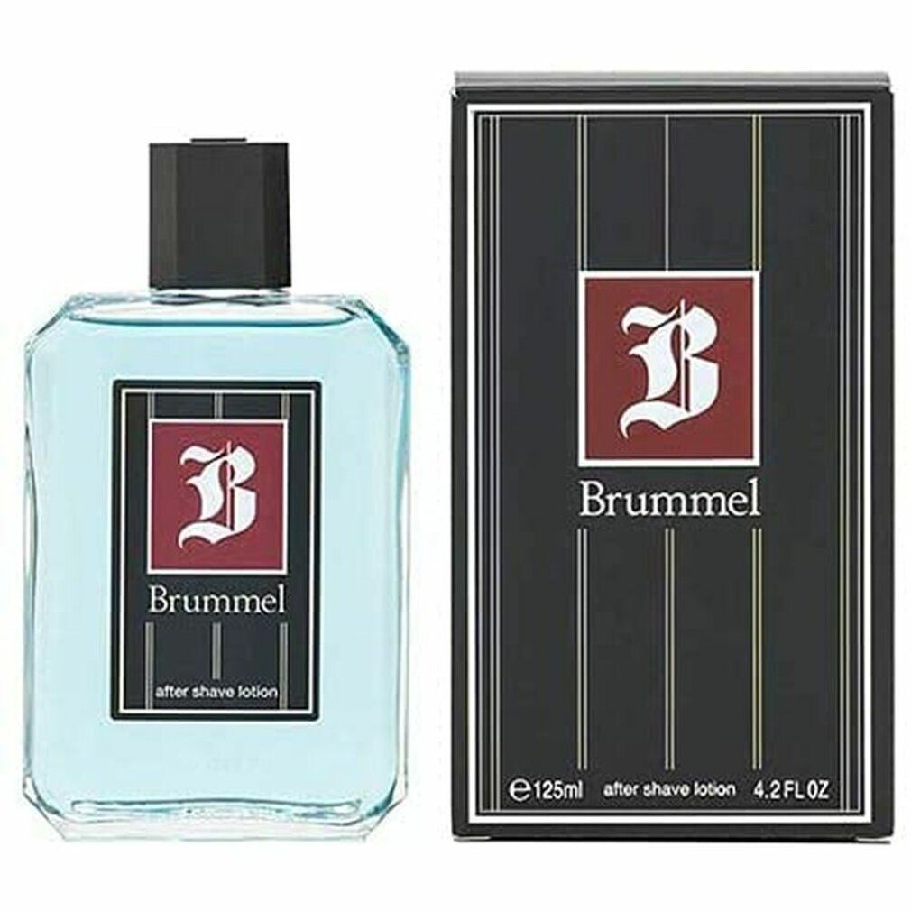 After Shave Flasche und Verpackung. Rechteckige Flasche mit schwarzem Verschluss. Schwarze Verpackung mit Logo und Produktname.
