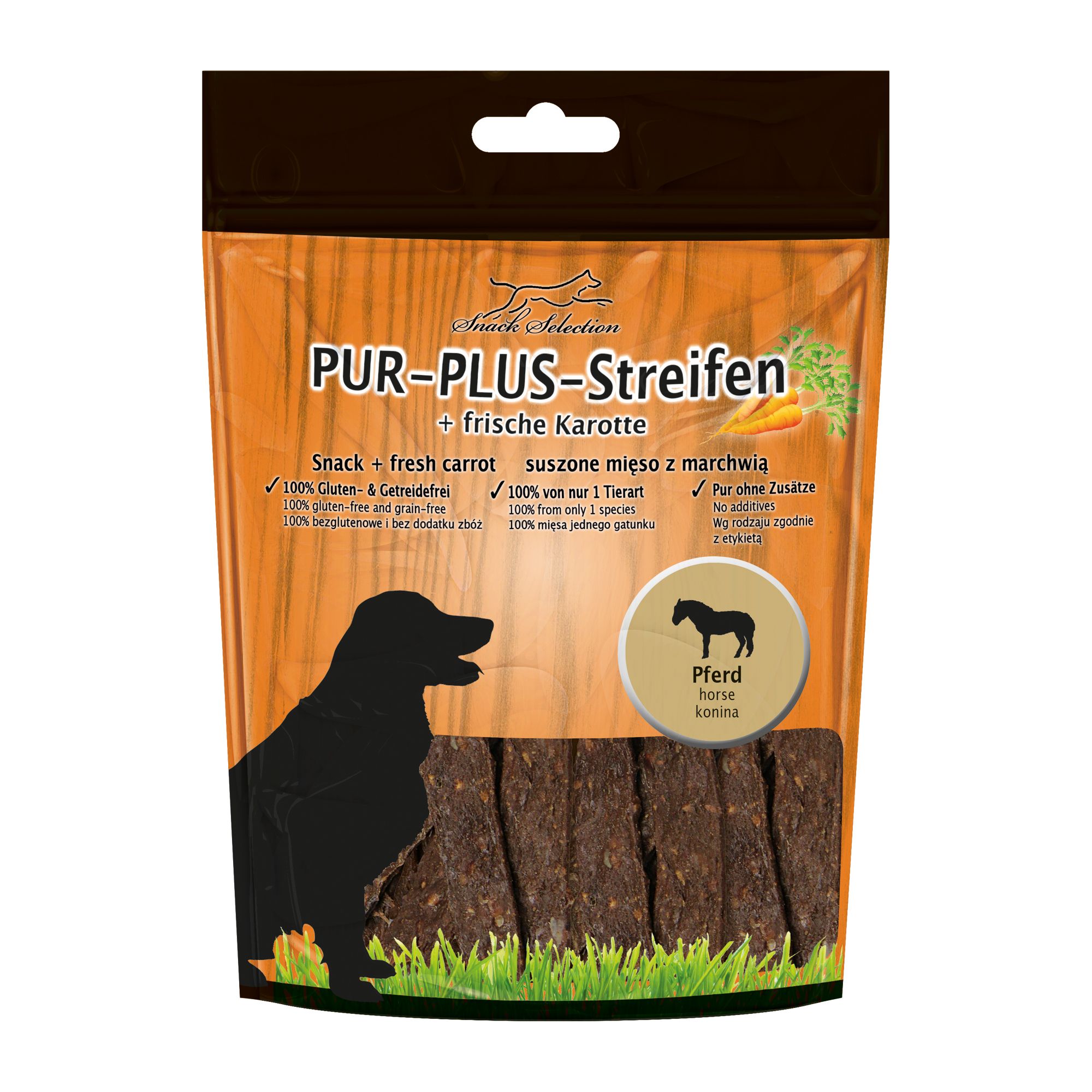 Schecker PUR Plus Kaustreifen Pferd + Karotte - getreidefrei weich leicht teilbar 10x100 g Futter